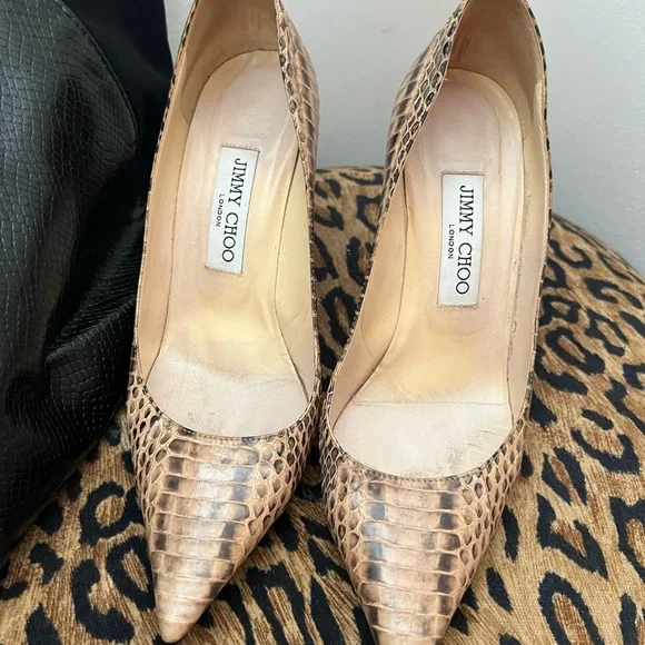 Jimmy Choo Brown Snakeskin Heels - Picture 1 of 6